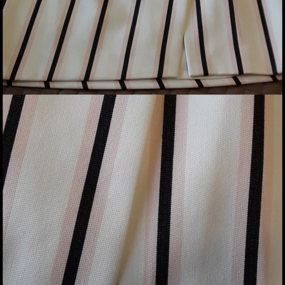 White House Black Market Cream Skirt with Black and Rose Stripes.